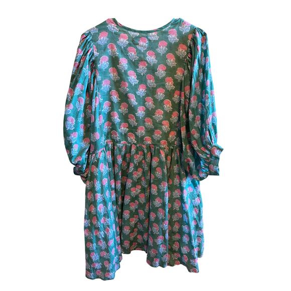 Ella Gray CottageCore Dress Pink Floral on Emarald Green 3/4 Balloon Sleeve XXL - Picture 6 of 11